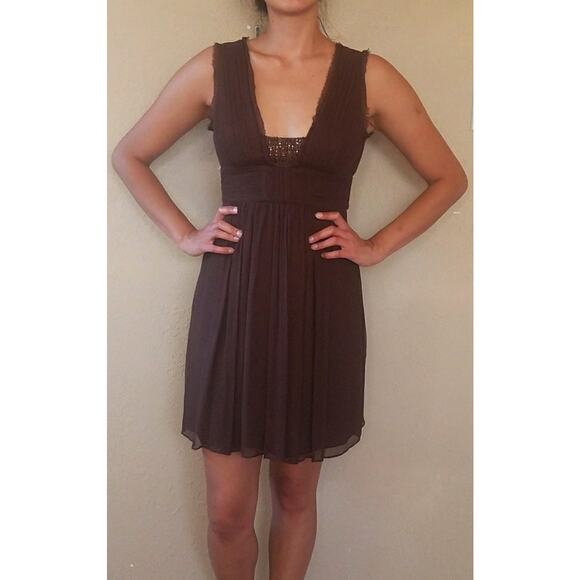 Vintage BCBG MaxAzria Beaded Y2K Chocolate Brown Cocktail Silk Dress Sz 4 $189 - Picture 1 of 6